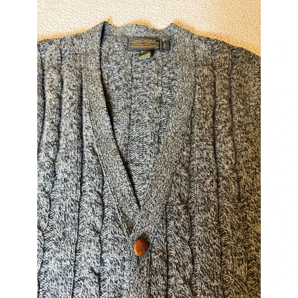 VTG Eddie Bauer Wool Sweater Vest Mens L Gray Cable Knit USA Outdoor Hunting